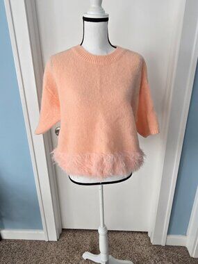 Mohair peach feather fur 3/4 sleeve mohair blend sweater top women top M- L